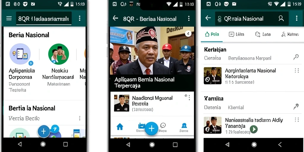 Antarmuka aplikasi 8QR dengan berita terkini dan fitur menarik.