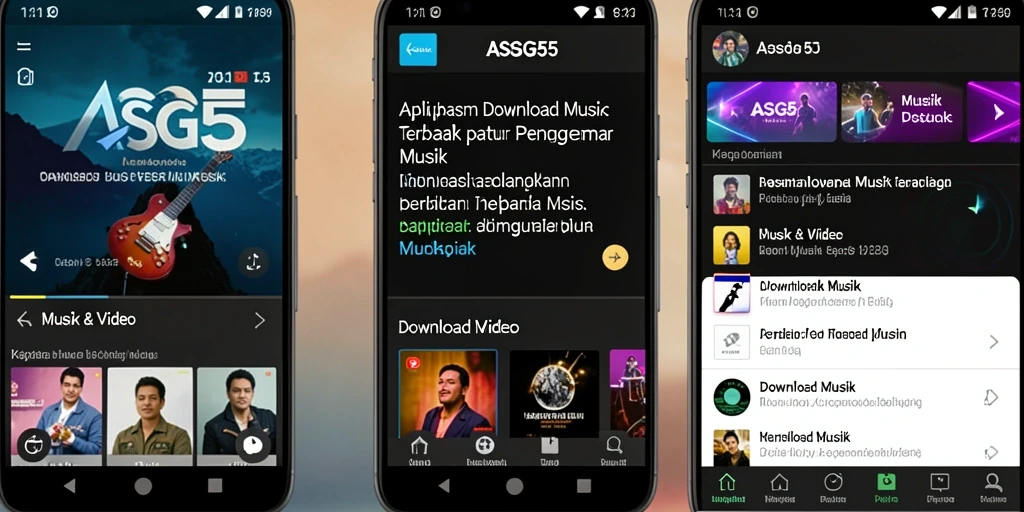 Tampilan antarmuka aplikasi ASG55 untuk Download Musik yang mudah digunakan.