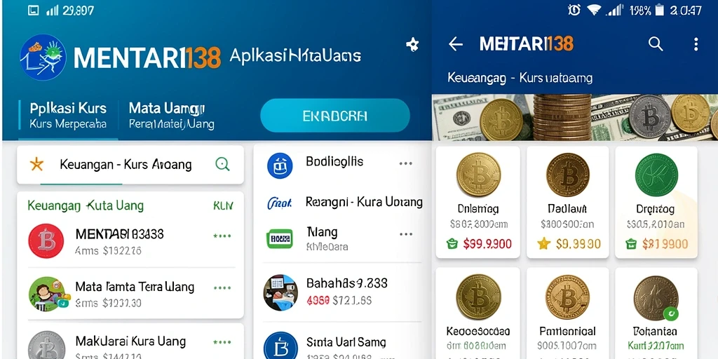 Tampilan antarmuka aplikasi MENTARI138 dengan informasi kurs mata uang.