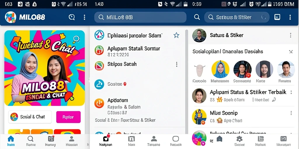 Tampilan antarmuka aplikasi MILO88 dengan koleksi stiker menarik.